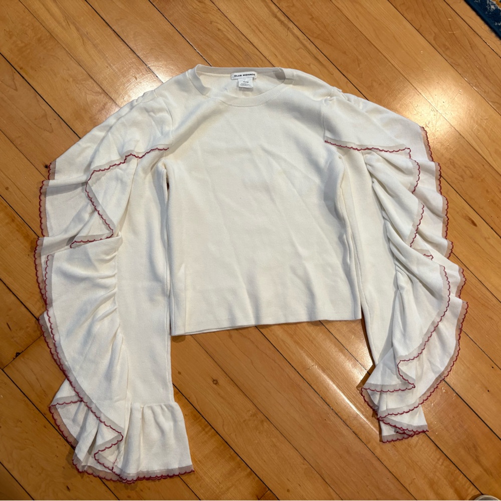 White Ruffled Women's club Monaco top